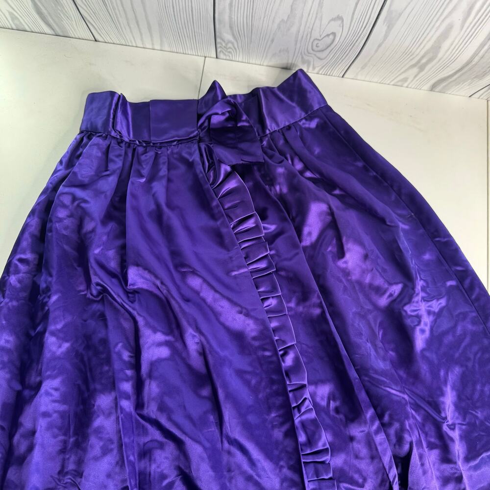 Y2K Vintage Long Formal Satin  Maxi Skirt Purple Ruffle Open Front XS/Small
